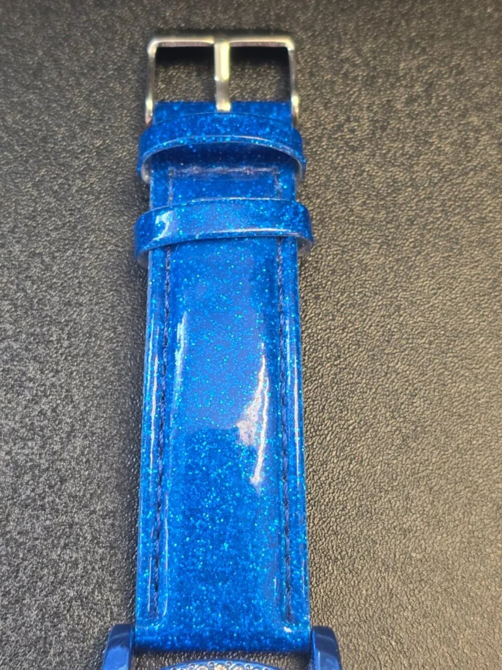 Blue Patten Leather Wrist Watch with Silver and Blue Leopard Print
